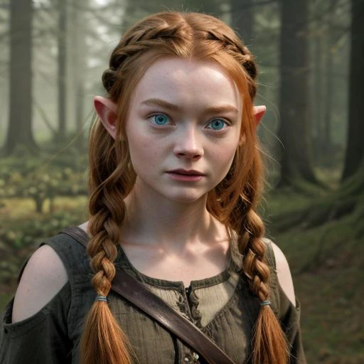 sadie sink as an wood elf, braids