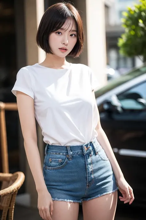 white shirt,jeans,short hair,1girl,best quality,masterpiece,illustration,an extremely delicate and beautiful,CG,unity,8k wallpaper,Amazing,finely detail,masterpiece,official art,extremely detailed CG unity 8k wallpaper,incredibly absurdres,huge filesize,ultra-detailed,highres,extremely detailed,beautiful detailed girl,light particles,realistic,x-ray,soft light,full frontal,<lora:Park Gyuyoung_20230713211836:0.8>,