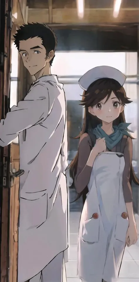siblings,1girl,1boy,hospital
AND <lora:toji:1>, ,siblings,handsome boy,28yo,look away,eye contact,labcoat,smile
AND <lora:suzuhara:1>,siblings,cute girl,looking at viewer,nurse cap,holding clipboard, brown eyes,long hair,smie