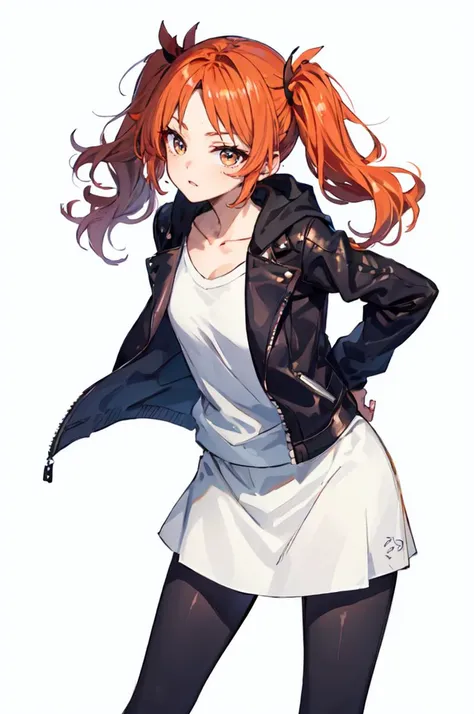 <lora:ringo78:1> ringo78, takanashi ringo, shiny skin, cute, kawaii,
sketch, ultra detailed, masterpiece, best quality, solo, cowboy shot,
1girl, red hair, (orange eyes:0.5), (amber eyes:1.3), swept bangs, parted bangs, medium hair, small breasts, <lora:Tsurime3:1>, (tsurime:1.2), (low twintails:1.35),
leggings, leather jacket, long shirt, combat boots, hoodie, layered clothes,