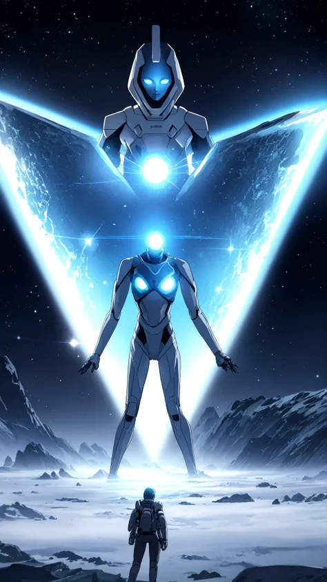 Interstellar travelers encounter a cosmic entity, challenging beliefs about existence and purpose.