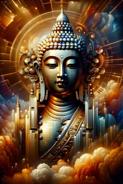 ((masterpiece)),((best quality)),8k,high detailed,ultra-detailed,intricate detail,xs-abstract,no humans,Buddha,<lora:XS-impression:1>,