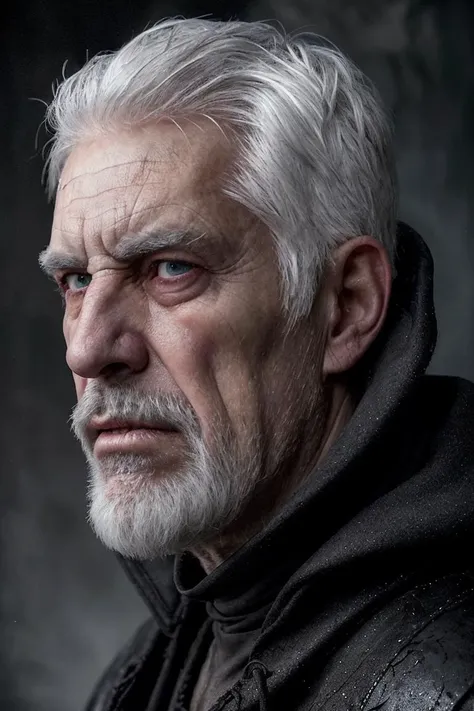 <lora:l_ang_ae_sd_64_32:1> fantasy, horror, dark, old male sorcerer, face covered with hood, coat, facial hair, grey eyes, folds, cracked skin, white-hair, angry expression, highly-detailed, dramatic lighting, mysterious, malign, misty, cinematic,