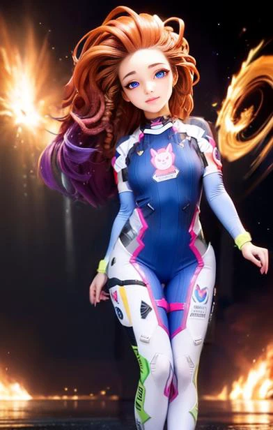 1 girl, solo, (cute -yeld read EmmaStone in twin tails), Ukrainian, multiple (luminous rainbow colored hair: 1.2), ((perfect body: 1.6)) (beautiful detailed eyes: 1.6), (photo realistic eyes: 1.6), (ice-blue, "Emma Stone" type, eyes: 1.6), happy and smiling, (petite gymnast body), ((gymnast body, beautiful full round breasts, small head, dainty hands: 1.6)), (shy cute pose), (pale white skin), ((pastel purple cotton leotard: 1.6)), with (smooth pantyhose leotard: 1.6), (dark, tron style background), high tech, (wide angle lens), colorful neon lighting, ((very dark sky)), futuristic city, photo realistic, hyper detailed.