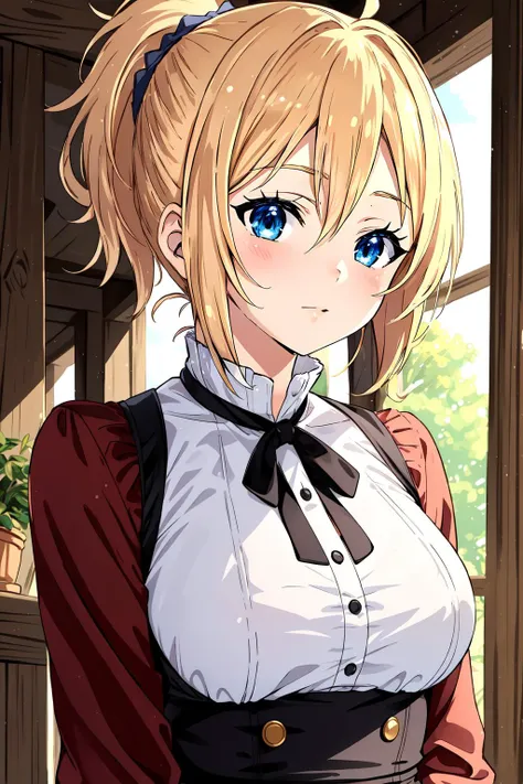 (masterpiece, best quality),  intricate details,
1girl,     <lora:Zenith_Greyrat__Mushoku_Tensei:0.8> zenith, blue eyes, blonde hair, , ponytail, short hair, parted bangs, 
indoors, rustic,