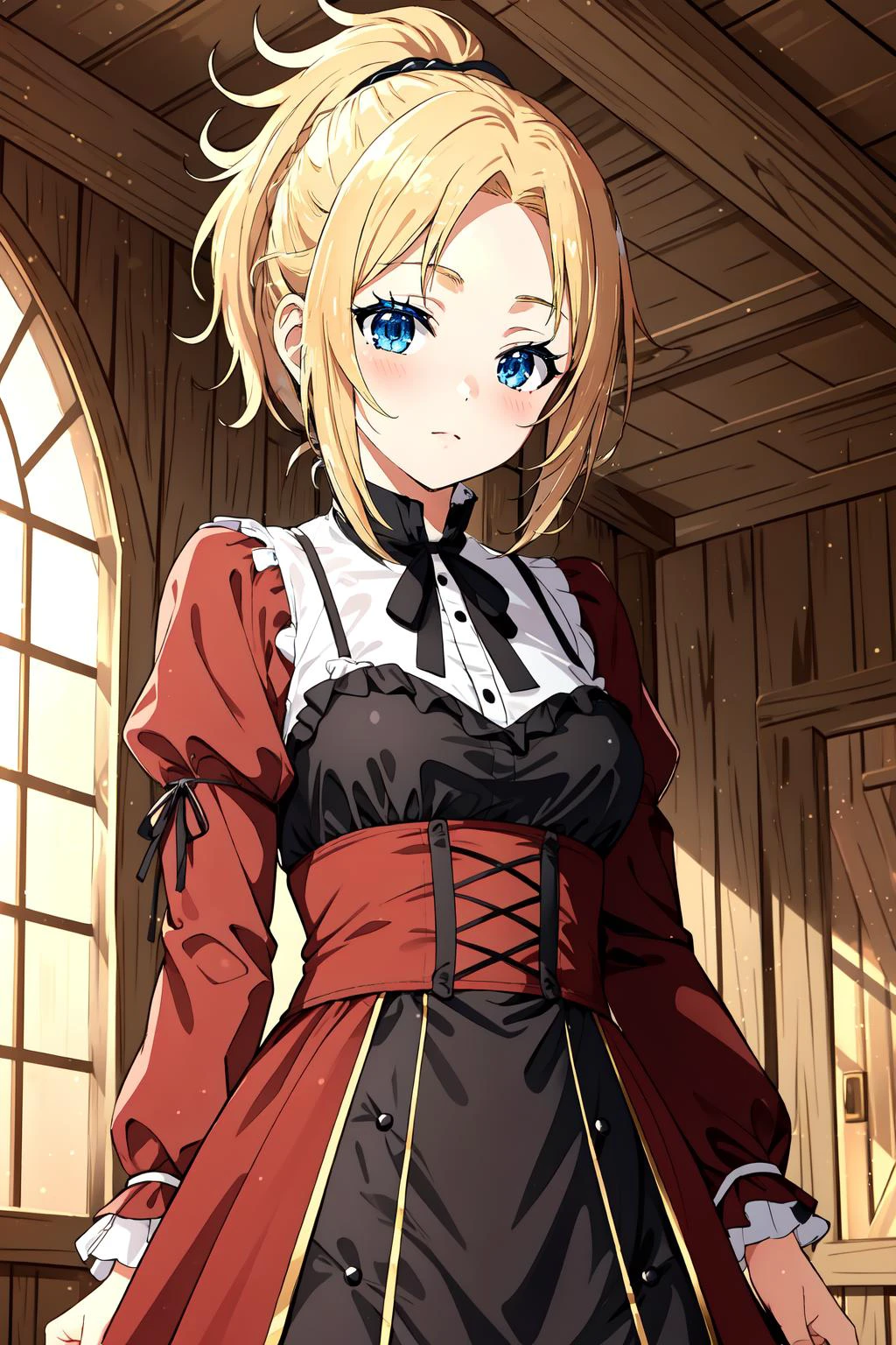 (masterpiece, best quality), intricate details,
1girl, <lora:Zenith_Greyrat__Mushoku_Tensei:0.8> zenith, blue eyes, blonde hair, , ponytail, short hair, parted bangs,
indoors, fantasy house, rustic,