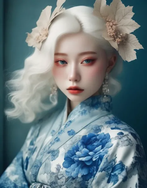 a commercial photo portrait of instagram model, the Ethereal Portraits, fashionable 2020's Japanese girl, detailed skin texture, 16yo girl, hyper real photo, , Albinism and Heterochromia by Bella Kotak, girly portrait in studio shoots, Albina Albina, Feminine portrait, bust-up shot, intricate fantasy dress,
taken by professional studio lighting, 150mm lens, PhaseOne, digital backs, medium format,
, 150mm portrait, photography, photo taken with a Hasselblad H4D, taken with PhaseOne IQ180, IQ160, IQ140, P65+, P45+, "digital back", extremely detailed, Leaf Aptus, perfect skin, detailed skin, hyper reality, perfect face,
(ultramarine blue:1.6) hair, (ultramarine blue:1.6) background, dress head completely covered with (ultramarine blue:1.6) flowers, (ultramarine blue:1.6) color filter,