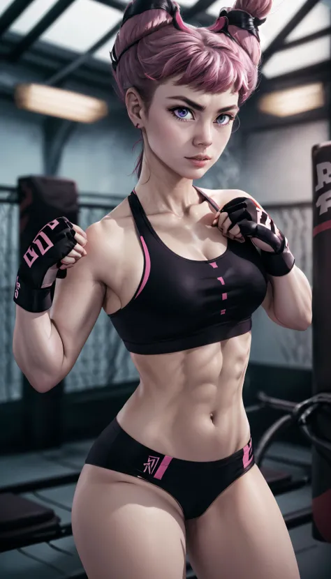 (cowboy shot), sfw, (masterpiece), (best quality:1.0), (ultra highres:1.0), detailed eyes,
BREAK
<lora:JinxTT-000008:0.9> Jinx, fighting pose
<lora:wmma, fingerless gloves, sports bra:1> wmma, fingerless gloves, sports bra
BREAK
(gorgeous view)