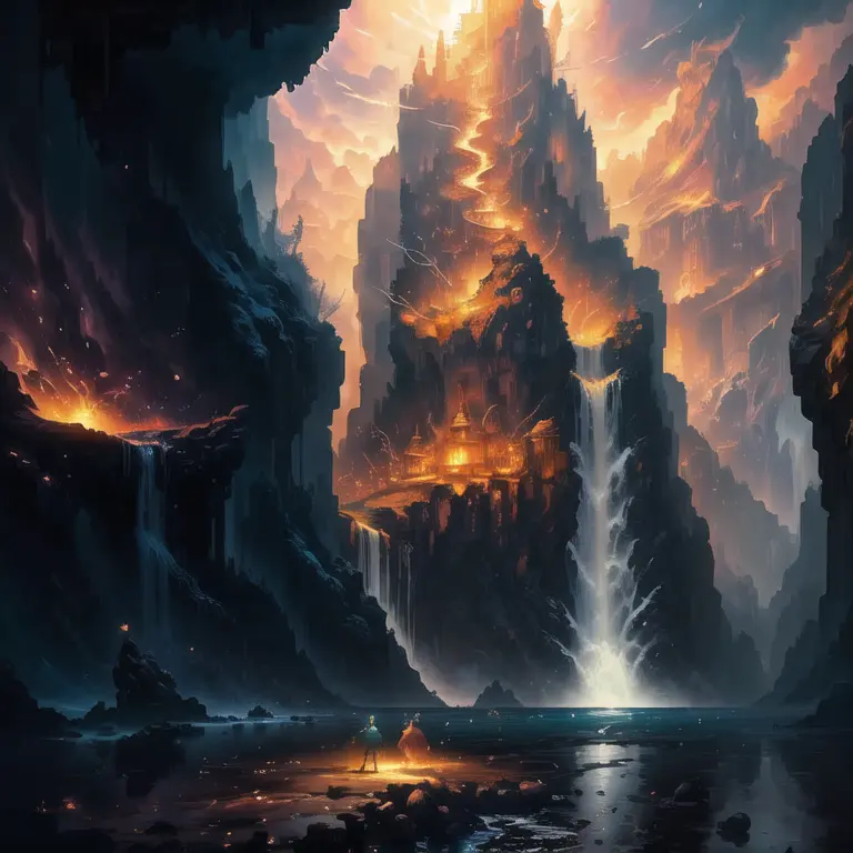 Splash art surreal, by Hikari Shimoda and Gediminas Pranckevicius and Peter Mohrbacher, digital art, dnd, golden hour, trending on artstation, rule of thirds, (waterfall:0.8), <lora:salamanderKingStyle_1:0.6>