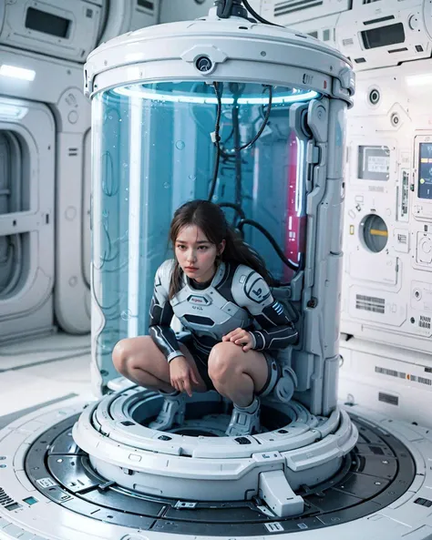 (photorealistic:1.4), (best quality:1.0), (ultra highres:1.0), 8k, RAW photo, (masterpiece:0.2),
<lora:zyd232_StasisPod_v1_0:1> (stasis pod:1.5), 1girl squat, floating, (in container:0.5), liquid, bubbles, cable
