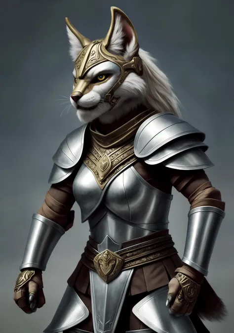 a captivating portrait of a furry clad in warrior armor, with impressive details on the attire, a dynamic posture, and a determined expression, captured by the renowned artist WarriorFur