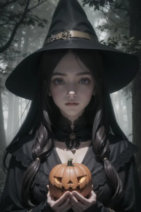 A mysterious witch, surrounded by trees with faces, beckons you into a mystical forest. Hidden creatures peer from the shadows, inviting you on an adventure like no other. This is Halloween time,