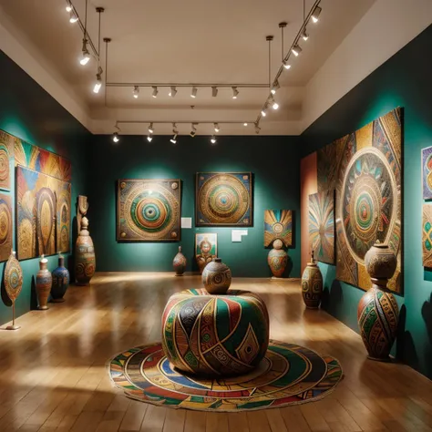 <lora:blk-history-style-darquelilly-v2:1>bhmstyle, african colors, art gallery exhibit