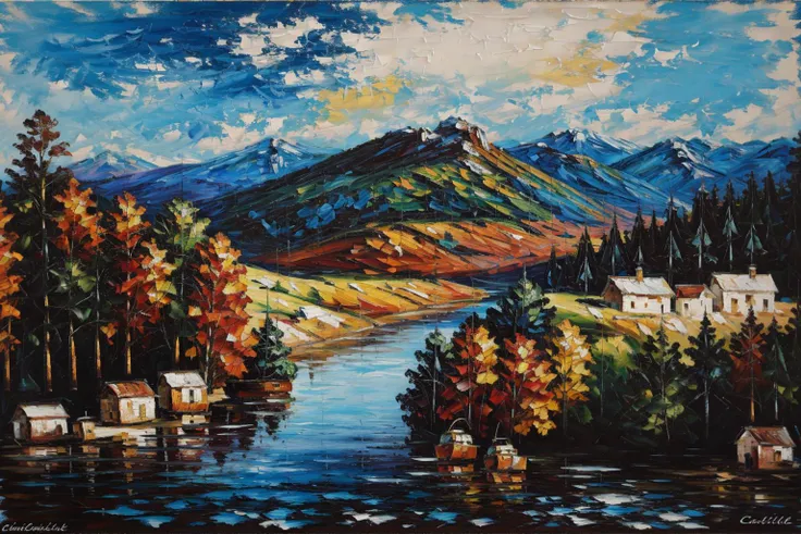 <lora:Name:0.85> by palette knife, a mountain landscape