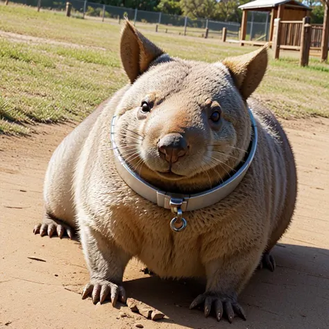 <lora:Collar-SD:0.85> a wombat wearing a steel collar