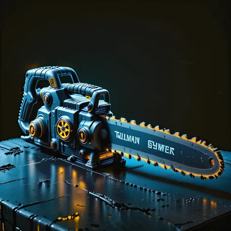photo focus on military biohazard-chainsaw, machinery cables, still life, science fiction, cyberpunk, <IteMaker>, black background, blue theme , grit, (rust:0.4), cracks, cracked surface, subtle messy, dust, weary, edges rusty dusty, surface scratches, peeled sun bleeched paint, smudges, crumbles, rugged, used, film, professional, 4k, highly detailed
(construction yellow black theme:1.2)
biohazard-energy,
<lora:IteMaker_SD_1.2:1>