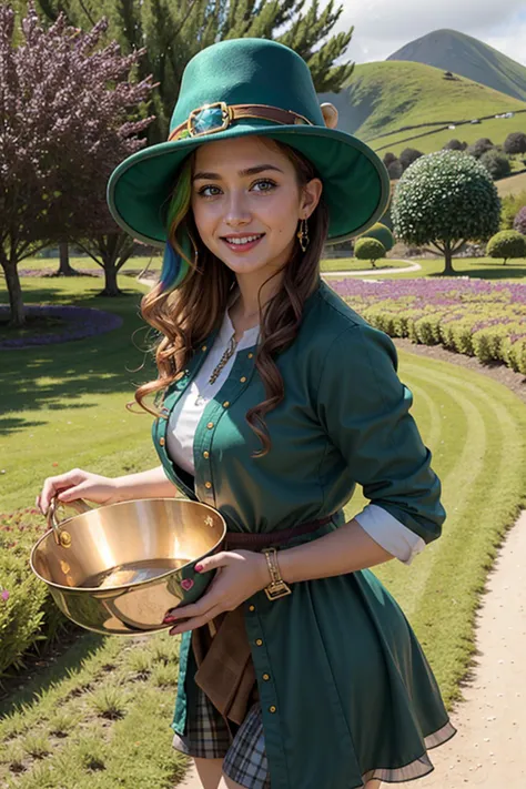 (portrait of a woman (dressed as a Leprechaun:1.4) standing next to a golden pot under a rainbow:1.2) (Celtic-symbology:1.4) (green-clothing:1.4) (giant-pot-of-gold:1.4) (Celtic-fantasy-style-artwork:1.5) (rainbow:1.4) (Irish-emerald-forest:1.3) (breathtaking:1.4) (picturesque:1.4) (idealistic:1.4) (masterfully-portrayed:1.4) (cleverly-shown:1.4) (properly-done:1.4) (excellent-depiction:1.4) (stunning-environment:1.4) (skilled:1.4) (mischievous-smile:1.3) (vray:1.4) (16k-uhd:1.4) (irresistible:1.4) (sharp:1.4) (detailed:1.4)