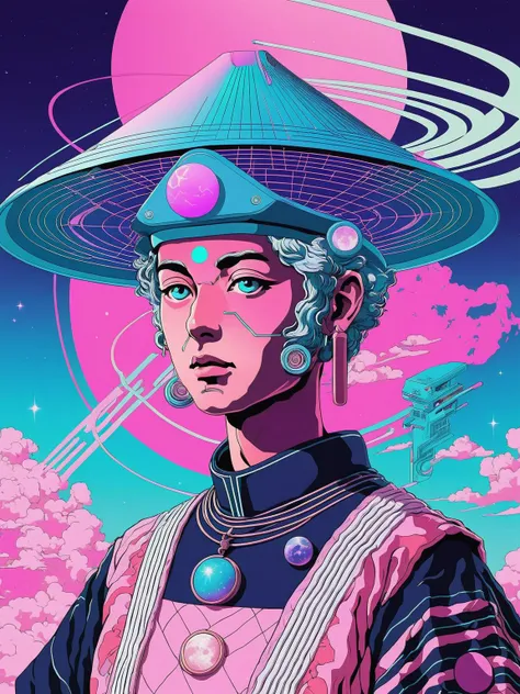 graphical anime portrait of Astrologer of Vaporwave , <lora:Fusion_Graphic_SDXL:1>