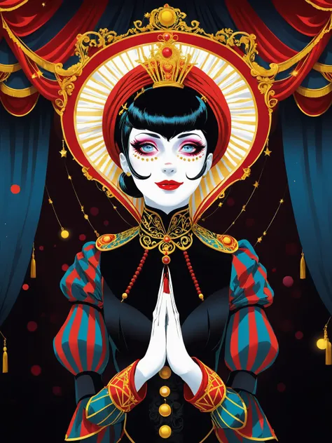 graphical anime portrait of A charismatic and enigmatic circus performer, in the heart of a dazzling big top:1.3, with acrobatic grace:1.3, adorned in elaborate costumes:1.3, a captivating smile:1.3, and a world of secrets behind the curtains:1.3., Tech noir , <lora:Fusion_Graphic_SDXL:1>