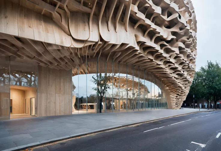 RAW photo, architecture photography, <lora:FormFinder-XL_v2:0.68>, retro-futuristic museum in London,
designed by Kengo Kuma,
made of pale wood,
form inspired by biomorphic architecture,
early dawn shot
white sky, diffused light, ((blind facade)), long exposure, super realistic, 8k, professional photography <lora:xl_more_art-full_v1:0.8> <lora:epi_noiseoffset2:5>