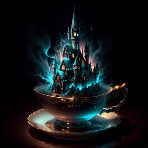 masterpiece, absurdres, extremely detailed,<lora:Mumfordai:0.6>, Mumfordai, magical, teacup, day, volumetric lighting,