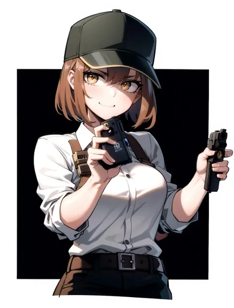 handgun, m1911, glock, holding gun, 1girl, <lora:hand-000012:1>,