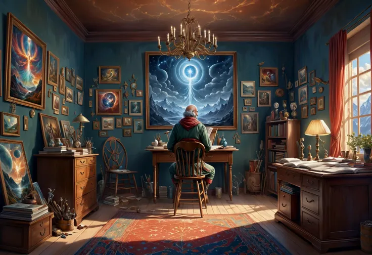 breathtaking ethereal fantasy concept art of  painting, Ugly Angry Swiss Parent, studying in a room, wearing Conflux outfit, One-Eyed, Wide view, 50s Art, F/2.8, designed by Magali Villeneuve, amateurish, A captivating painting of an angry Swiss parent is being studied in a cozy room. The artist has skillfully used the 50s art style to capture the intense emotions of the subject. The use of a wide view adds depth to the scene, while the F/2.8 setting creates a sense of intimacy. Magali Villeneuve's design is evident throughout the piece, with her signature style shining through. Despite its amateurish appearance, the painting is undeniably powerful and evocative. A must-see for any art lover! . magnificent, celestial, ethereal, painterly, epic, majestic, magical, fantasy art, cover art, dreamy . award-winning, professional, highly detailed