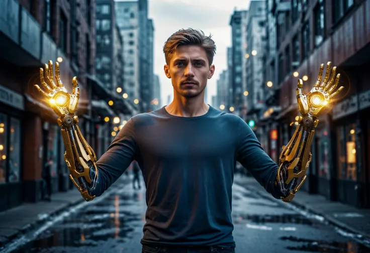 breathtaking ethereal fantasy concept art of (by Billy Childish:1.0) , Abstract, Photograph, Redshift render, Golden ratio, Unattractive Boyfriend, Robotic Arms, Bokeh, Hopeful, Thriftcore, High Shutter Speed, Fujifilm XT3, F/5, plain, A captivating photograph in the abstract style, rendered with a striking redshift effect. The golden ratio is beautifully applied throughout the composition. An unattractive boyfriend stands in stark contrast against a bokeh background. Two robotic arms reach out for him from the left side of the frame. A hopeful expression adorns his face as he gazes towards the right side of the photo. The image is captured with a thriftcore aesthetic using a Fujifilm XT3 camera at f/5 and a high shutter speed. This artistic masterpiece exudes a sense of depth and texture. . magnificent, celestial, ethereal, painterly, epic, majestic, magical, fantasy art, cover art, dreamy . award-winning, professional, highly detailed