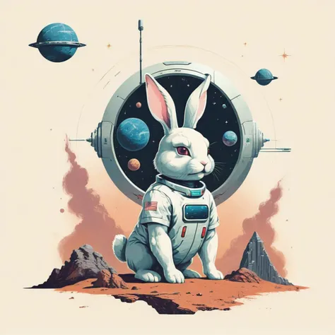 a T-shirt with a picture of   (a futuristic space rabbit )  <lora:[XL]Geometric_animal:1>