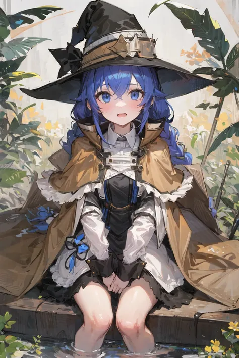 ((masterpiece,best quality)),
roxy migurdia, 1girl, bangs, black headwear, witch hat, blue eyes, blue hair, braid, brown cape, floating hair, hair between eyes, looking at viewer, portrait, water drop, magic
<lora:roxyMigurdiaLora_offset:1>