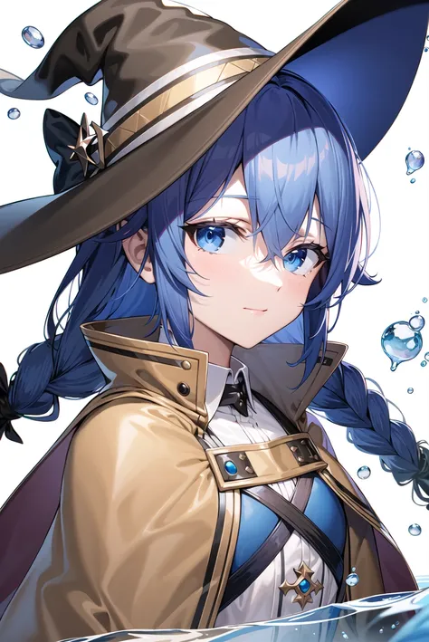 ((masterpiece,best quality)),
roxy migurdia, 1girl, bangs, black headwear, witch hat, blue eyes, blue hair, braid, brown cape, floating hair, hair between eyes, looking at viewer, portrait, water drop, magic
<lora:roxyMigurdiaLora_offset:0.8>