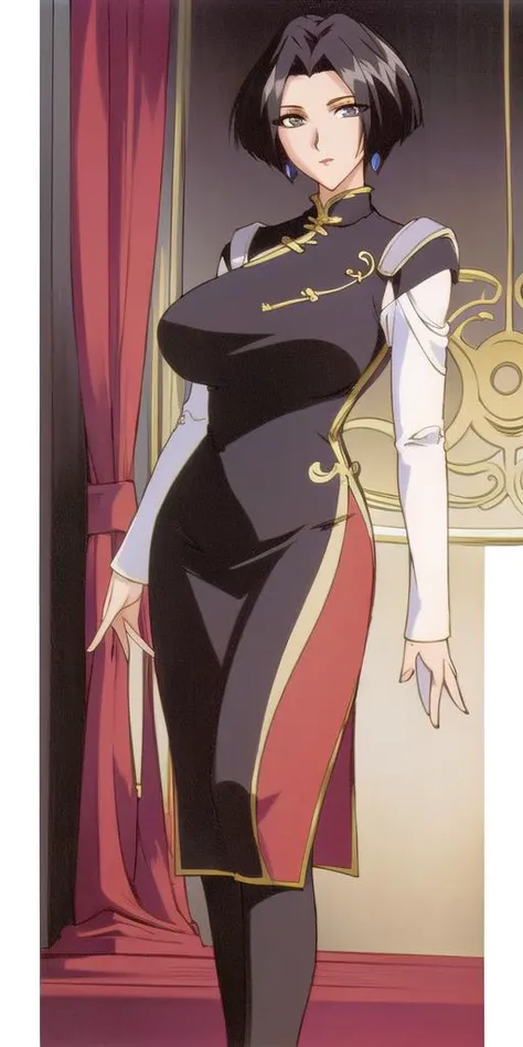 huge_breasts, standing, solo, <lora:ErinaKinjoWonV2:0.7> erinakinjowon, china dress, masterpiece, best quality, detailed face, detailed eyes, highres,