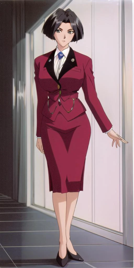huge_breasts, standing, solo, <lora:ErinaKinjoWonV2:0.7> erinakinjowon, erina_red_skirt_suit, masterpiece, best quality, detailed face, detailed eyes, highres,