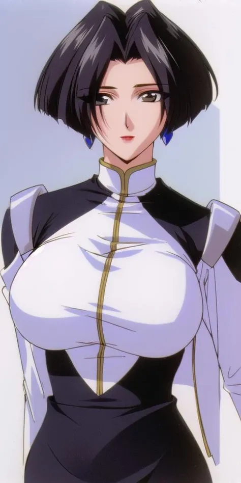 (masterpiece, best quality, ultra detailed, absurdres, looking at viewer)1.5, 1girl, (sexy, beautiful woman, perfect face, perfect eyes, perfect female body)1.5, (JuliaBloodstone, short hair, earrings, black hair, red eyes, mature female, milf, extremely detailed clothes, smile, white uniform, black gloves, white pencil skirt, black pantyhose, thigh boots, white Cloak, ), (standing, futuristic interior), night, smooth, hdr,