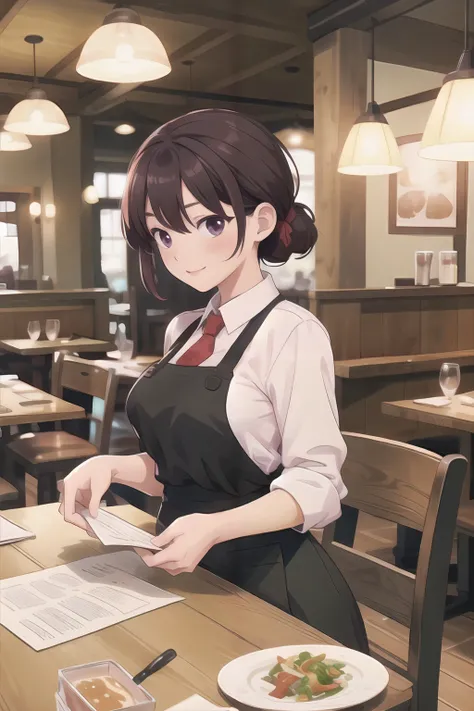 Official art, attractive beautiful woman, working in a restaurant
