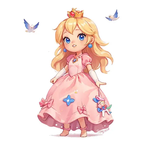 (masterpiece, best quality:1.2),
1girl, Princess_Peach (wearing pink gown), blonde hair , full body, simple background, white background, <lora:justduet_anyv5_r50_768_a128-d16_adamW-000006:0.6>, <lora:Addams:0.4>