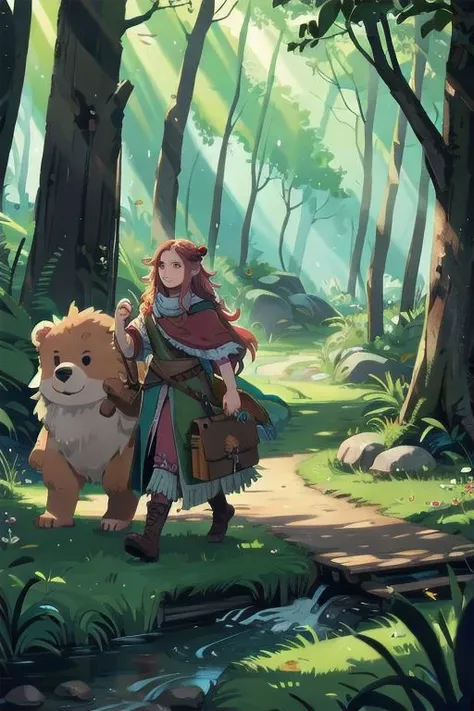 A druid from THE DnD WALKS THROUGH THE FOREST WITH A BEAR.