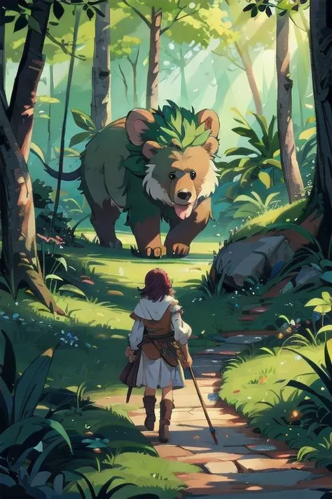 A druid from THE DnD WALKS THROUGH THE FOREST WITH A BEAR.