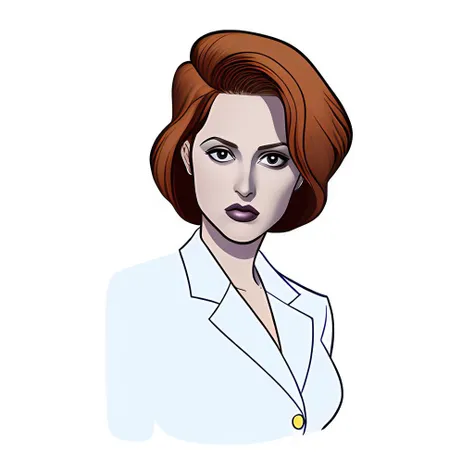 line art of agentscully, woman, dark business suit, upper body, white background, <lora:DanaScullySD_Wein:0.7>