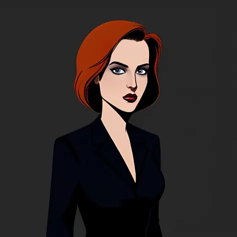 illustration of agentscully, woman, dark business dress, upper body, plain background, <lora:DanaScullySD_Wein:0.5>