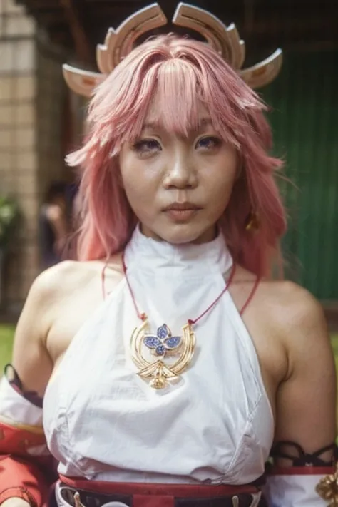 <lora:tw_coser04_majicR6-000003:0.7>, 1girl, yae miko, best quality, (photorealistic), (realistic), (small breasts), (in the minaret), (side boobs), <lora:add_detail:1>,  <lora:Polaroid Type_600_B_1.1:1>, <lora:FilmVelvia3:0.5>