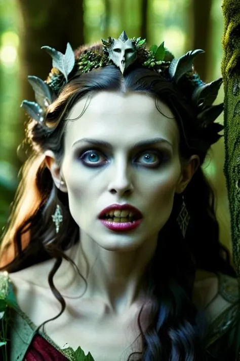 a woman with red hair and green skin, beautiful detailed eyes, beautiful detailed lips, extremely detailed face, poison ivy, animated plant thorn beasts, animated plant vine beasts, animated plant flower beasts, a swamp, a horde of zombie rotten people, a moonlit swamp, (best quality,4k,8k,highres,masterpiece:1.2),ultra-detailed,(realistic,photorealistic,photo-realistic:1.37),horror,fantasy,dark,dramatic lighting,moody lighting,vivid colors