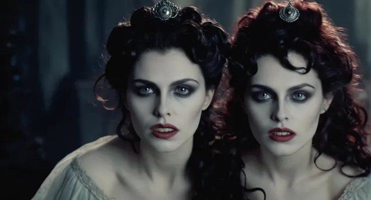 Dark Fantasy Art of (Cinematic Film stock footage style) in (arri alexa style) (Kodak film print style), hyperrealism
<lora:Female Vampire:1>
Female Vampire 1 woman with a weird face and a weird hair and with a vampire makeup and vampire fang teeth, dark, moody, dark fantasy style