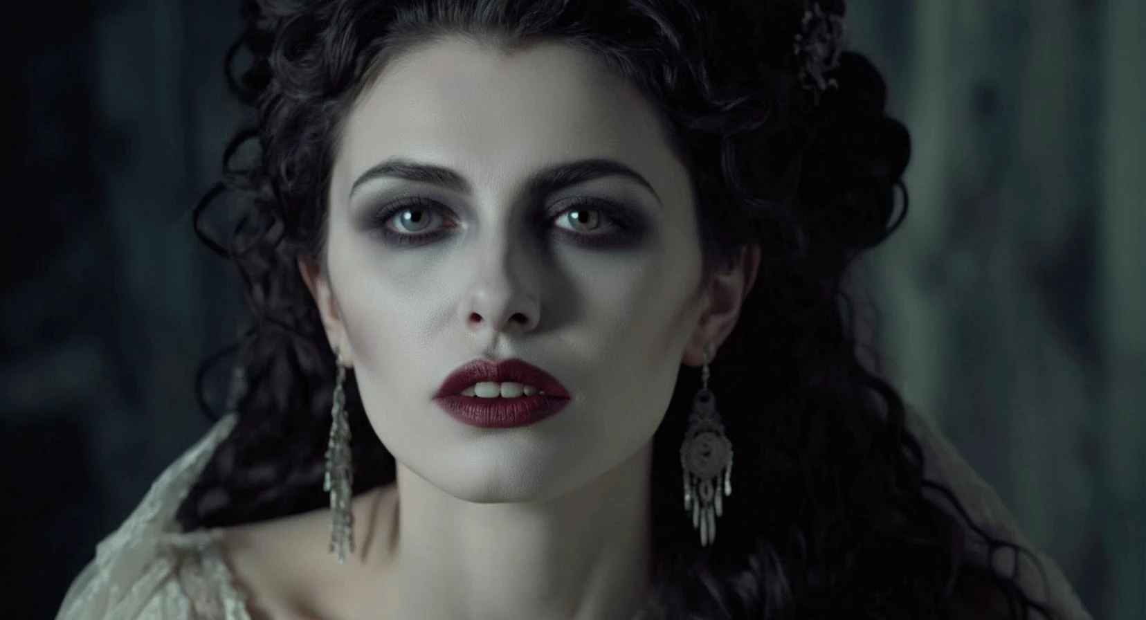 Dark Fantasy Art of (Cinematic Film stock footage style) in (arri alexa style) (Kodak film print style), hyperrealism
<lora:Female Vampire:1>
Female Vampire 1 woman with a weird face and a weird hair and with a vampire makeup and vampire fang teeth, dark, moody, dark fantasy style