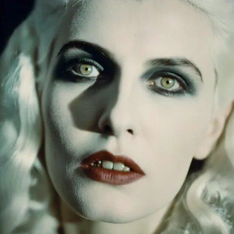 analog film photo of  <lora:Female Vampire 2:1.2>
Female Vampire a pale ice cold skin vampire woman with white hair and a white face and reflective eyes  in year 1897, faded film, desaturated, 35mm photo, grainy, vignette, vintage, Kodachrome, Lomography, stained, highly detailed, found footage