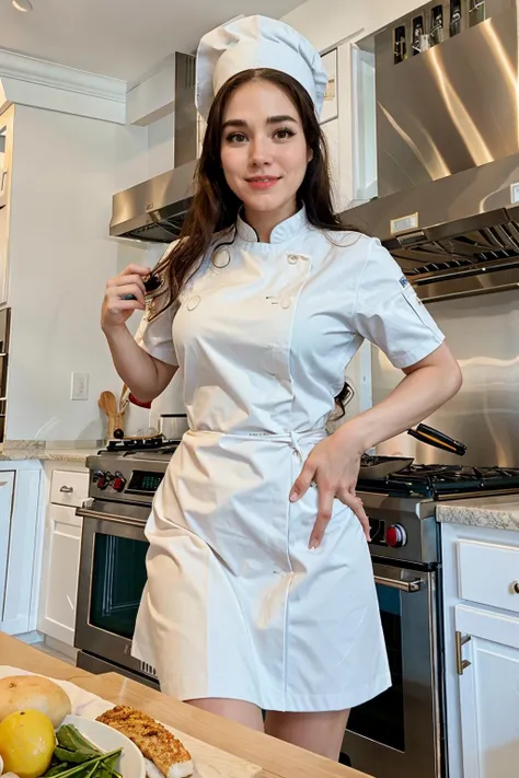 jenf0xx, a woman cooking in kitchen wearing chef suit <lora:jenf0xx:0.8>