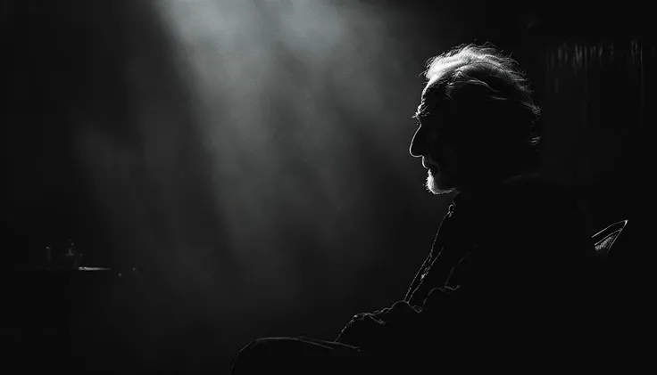 cinematic photo dark photo of an old man on a chair  <lora:Into_Darkness:1.0>, 35mm cinematic , film, bokeh,  professional, 4k, highly detailed, 35mm photograph, film, bokeh,  professional, 4k, highly detailed