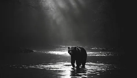cinematic photo dark photo of bear near a river <lora:Into_Darkness:1.2>, 35mm cinematic , film, bokeh, professional, 4k, highly detailed, 35mm photograph, film, bokeh, professional, 4k, highly detailed