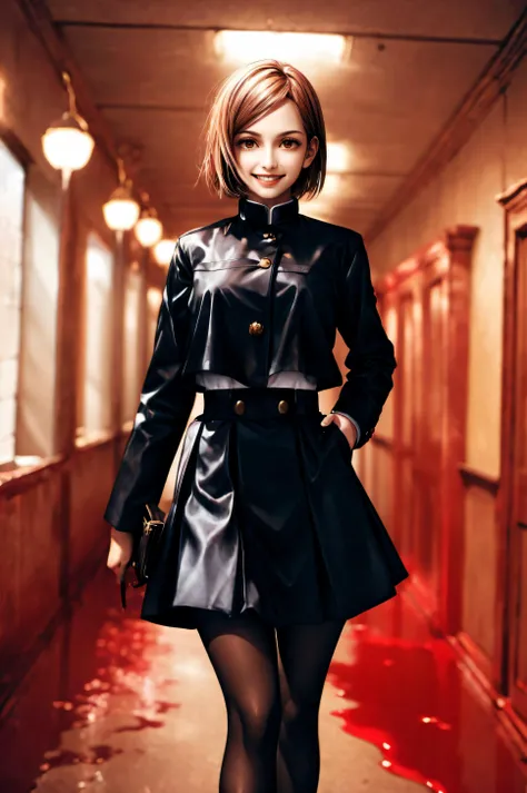 (masterpiece, best quality, extremely delicate, beautiful, highres, original), <<lora:kugisaki_nobara_v1:0.8> aanobara, short hair, (black jacket:1.2), buttons, long sleeves, black skirt, high-waist skirt, black pantyhose <lora:80sHorror_Background:0.8> 80shorror, blood everywhere, background, smile face,
<lora:add_detail:1>,