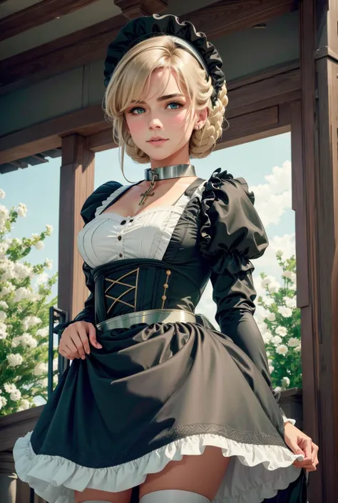 {{masterpiece、highest quality、(((Realistic、Realistic:1.37)))、8K quality}}, A woman dressed in Gothic Lolita costume is holding a music box、A scene from a tea party with gothic lolita cosplayers、An elegant white dress with a black base and a hidden chest、Highly detailed frills、Roll up the bonnet vertically、Skirt inflated with panniers、Gothic Lolita Style、Lolita girl in elegant black dress decorated with white frills、Skirt with vertical roll pannier, artwork in the style of Switzerland, Switzerland on pixiv artstation, Switzerland, Fantasy art style, Switzerland masterpiece, Beautiful and elegant queen, Beautiful character drawings, Detailed digital anime art, Blonde Gothic Lolita Cosplay Princess, Gray Hair, Sky blue eyes, Pink Lips